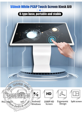 Totem interattivo bianco di Smart del cavalletto di Digital del chiosco del touch screen del supporto a 55 pollici AIO di K