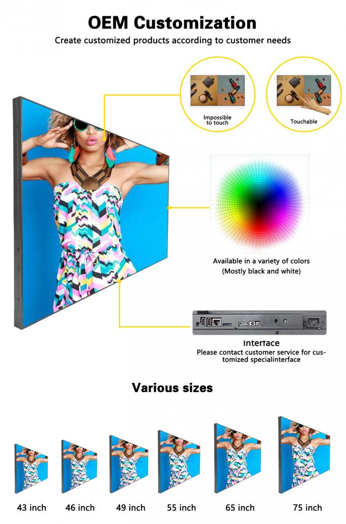 Video Wall LCD Super Slim wifi da 32~55 pollici 1000nit per centri commerciali, segnaletica digitale e display a parete 3