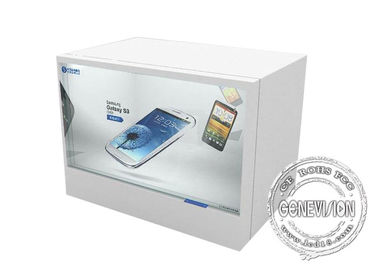 Vetrina trasparente dell'affissione a cristalli liquidi del touch screen bianco con il sistema/telecomando di Android