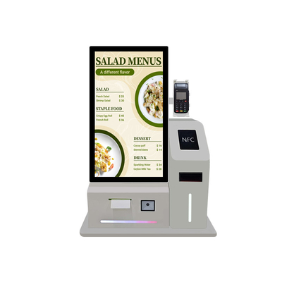 Chiosco da tavolo da 24 pollici WIFI con schermo LCD touch screen per pagamenti online Cash/NFC, display capacitivo multi-touch con stampante, supporto POS per ristoranti KFC MacDonalds, lettore di alta qualità