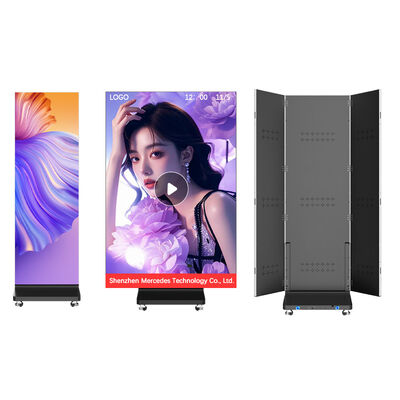 Schermo poster LED mobile P2.5 P1.86 P1.53 P1.25 a triplo pieghevole a doppia faccia