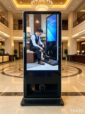 Chiosco pubblicitario LCD Android da 55 pollici con lucidatore di scarpe integrato per hotel e aeroporti