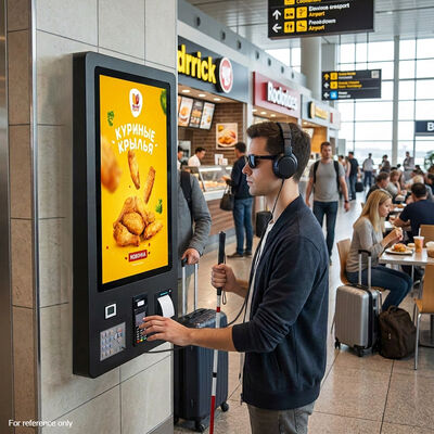 Chiosco self service regolabile in altezza accessibile con sedia a rotelle conforme ADA a 32 pollici con terminale interattivo touchscreen