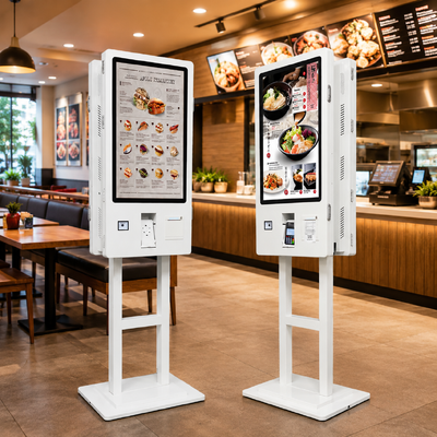 Chiosco touch screen a doppio lato da 32 pollici con stampante termica per ristoranti