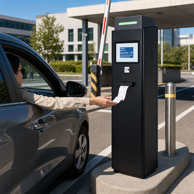 Soluzione di pagamento automatico per parcheggi hotel con schermo LCD esterno da 10,4 pollici e scanner/stampante QR code